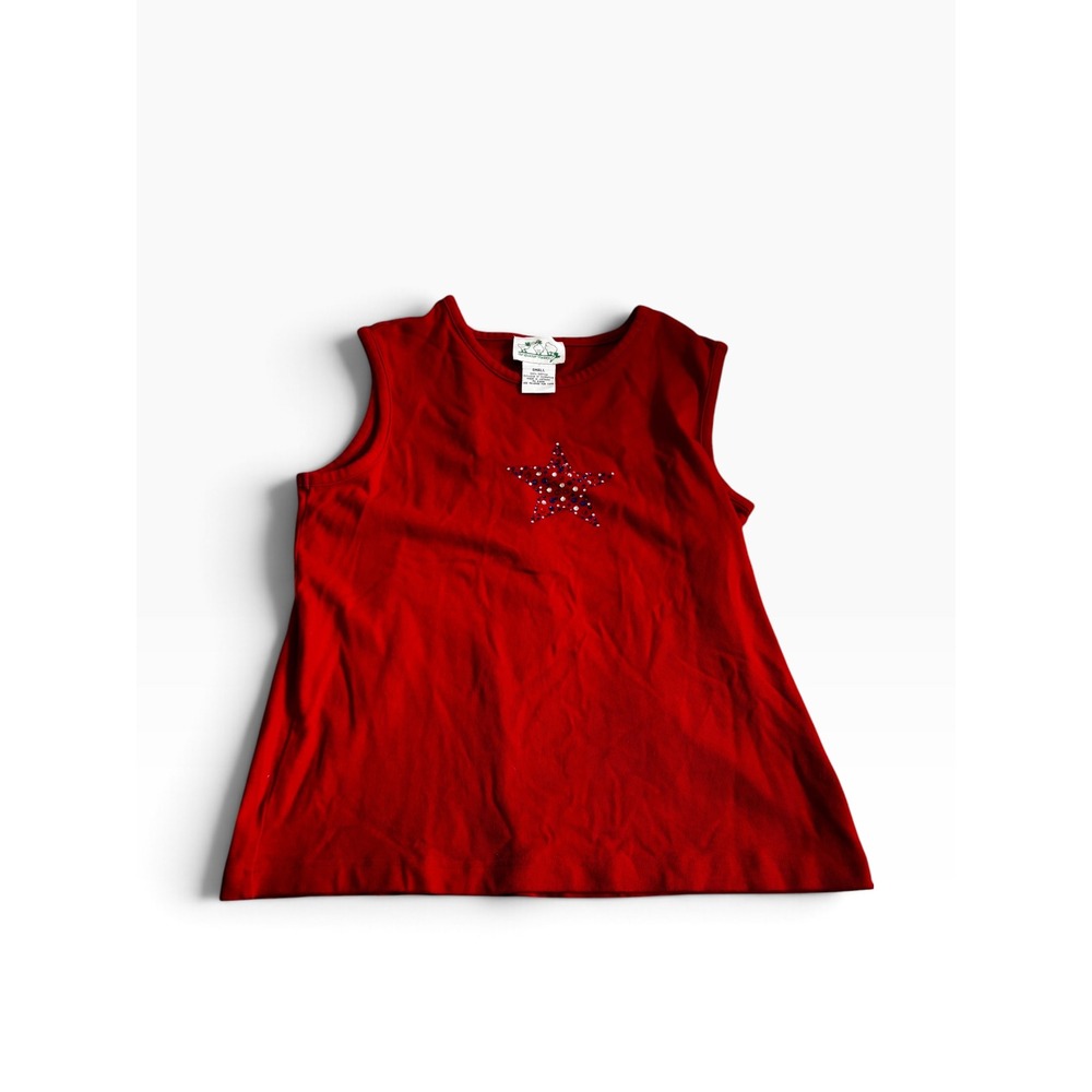 The Quacker Factory Sleeveless Top Small Red Patriotic Rhinestone Star Americana